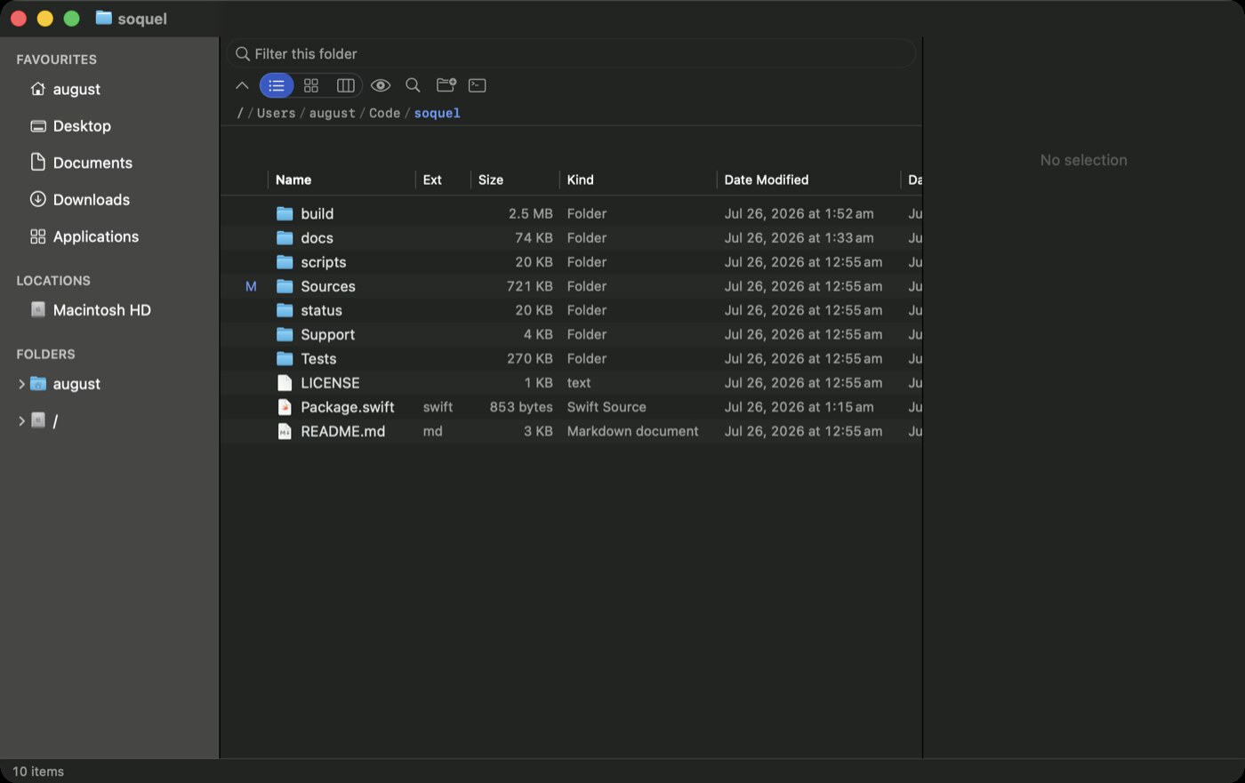 List view with sortable columns and the preview panel